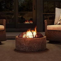 SUNJOY 26 Inch Outdoor Fire Pits Wood Burning Patio Fire Pit Stone Backyard Fire Pit with Spark Screen and Poker